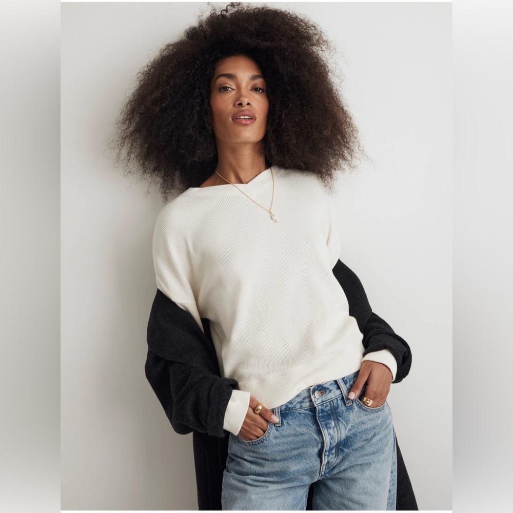 Madewell Waffle Knit Boxy Sweatshirt Tee size Medium